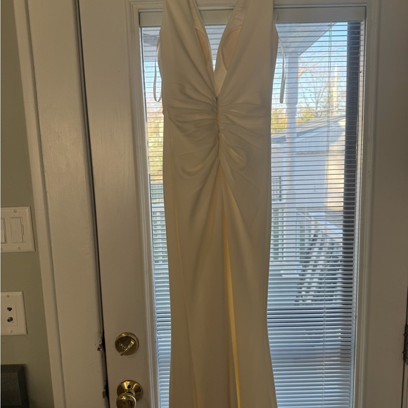 Elegant Cream Halter Maxi Dress Jovani 2 - Picture 5 of 7